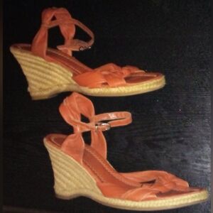 ANTONIO MELANI size 10M Orange wedge-heel espadrille sandals leather uppers